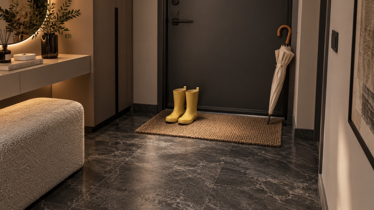 Коридор с кварцевым ламинатом в темных тонах